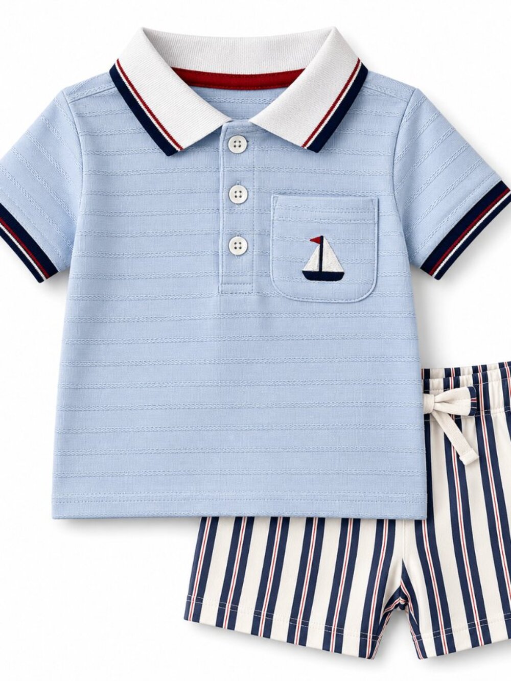 NWT Baby Essentials Toddler Boys 2 Piece Polo Shirt & Striped Shorts Set